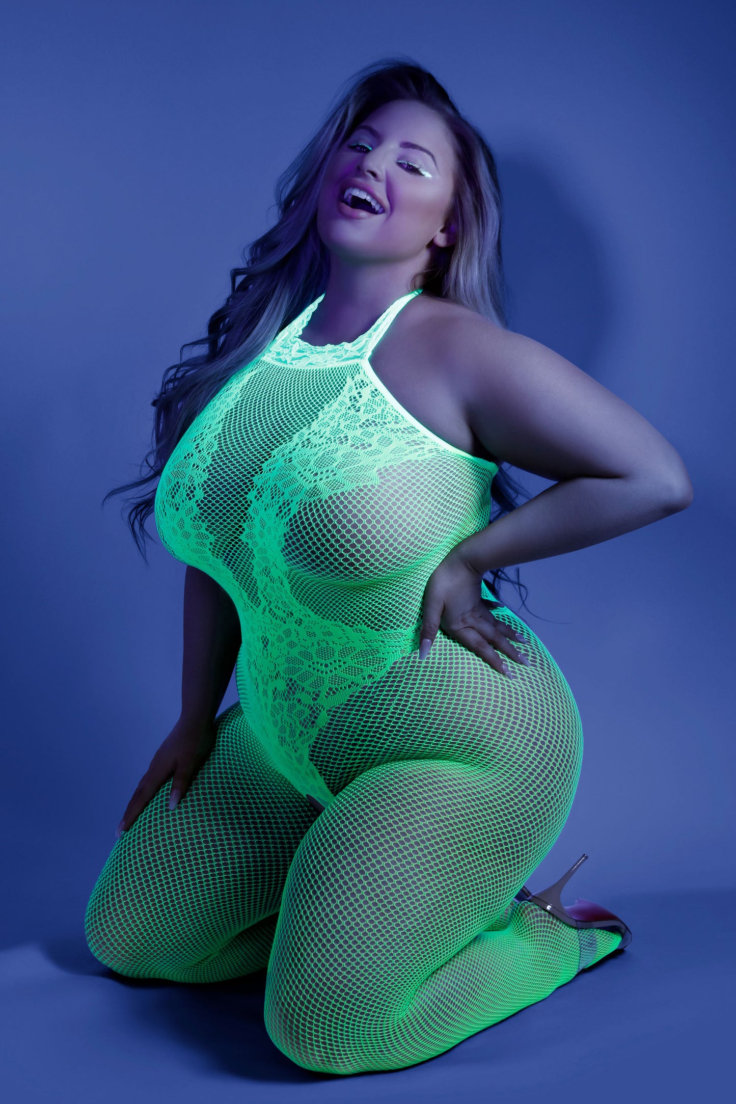 "Moonbeam Crotchless Bodystocking - Queen - Neon Green FL-GL2112-QS-B"