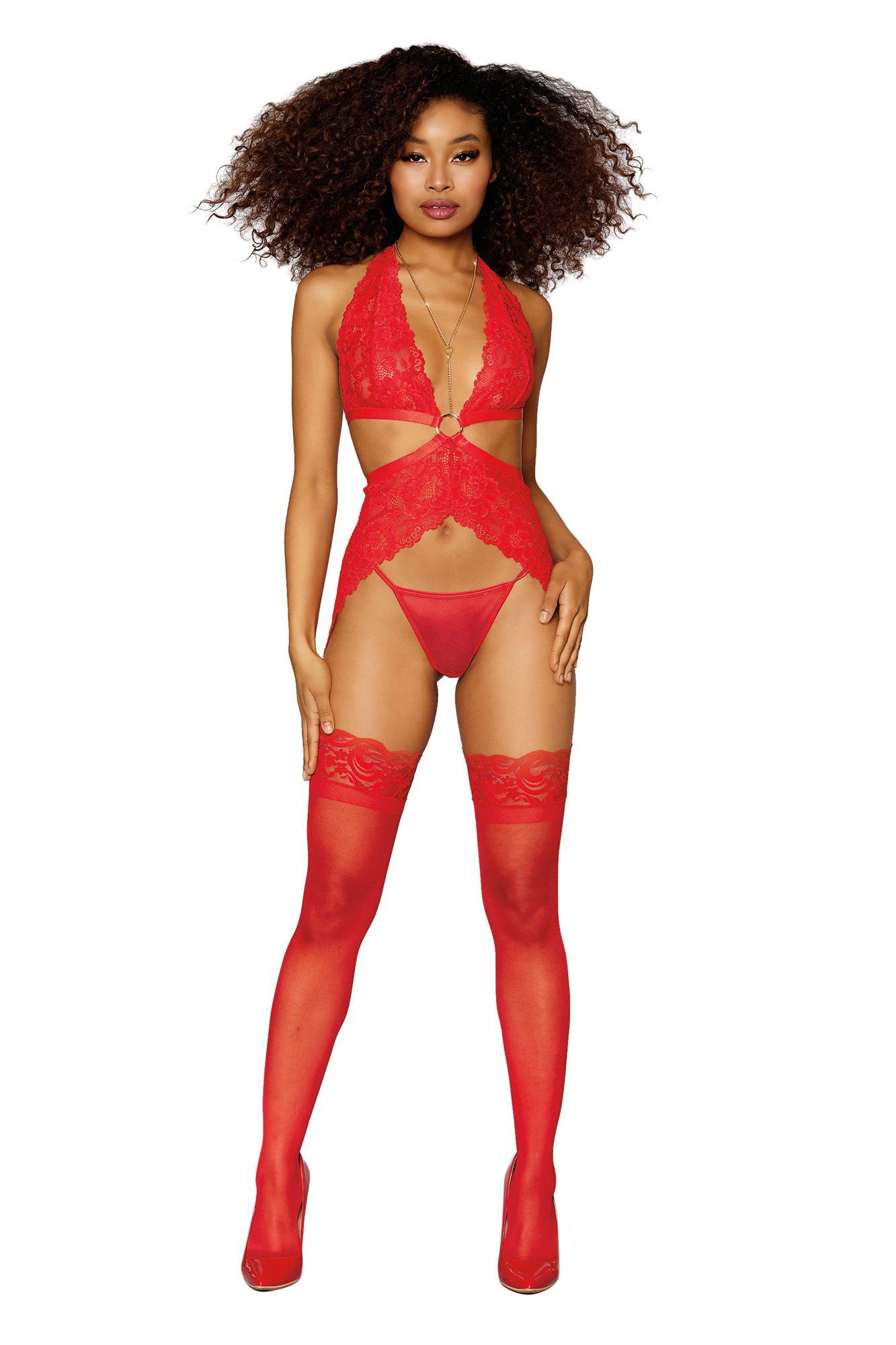 "Garter Slip and G-String - One Size - Lipstick Red DG-12708LRDOS"