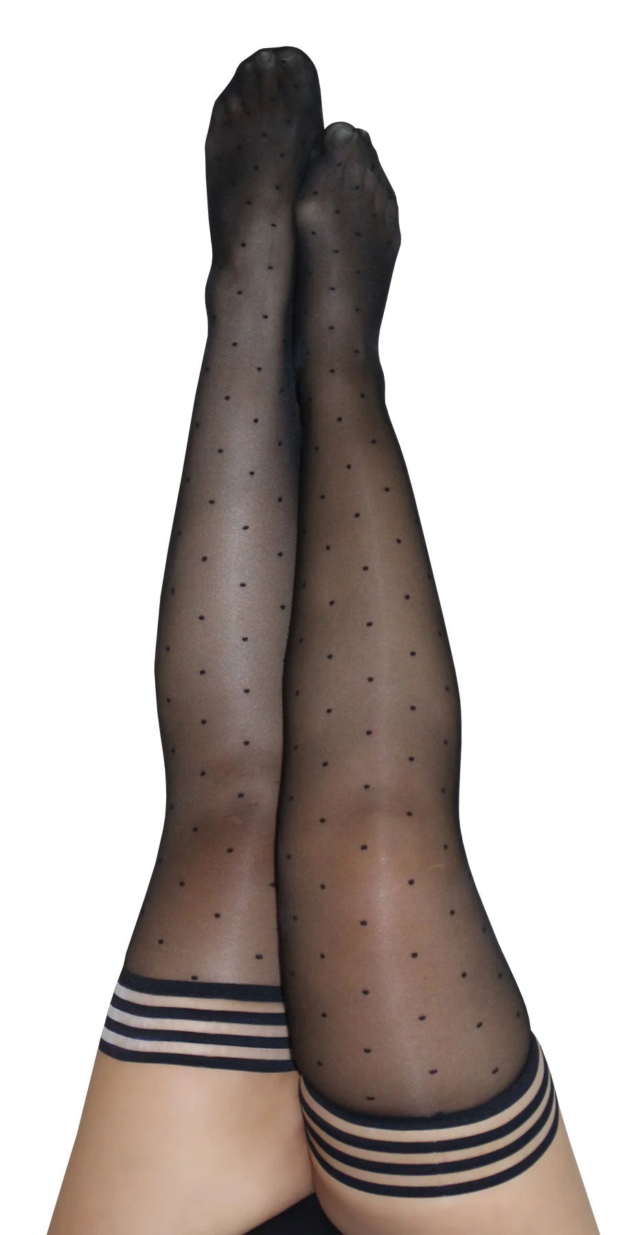 "Ally - Polka Dot Thigh High - Size D - Black KX-1304D-BLK-D"