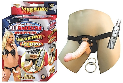 "All American Whoppersvibrating 6.5-Inch Dong With Universasl Harness - Flesh NW2324-1"