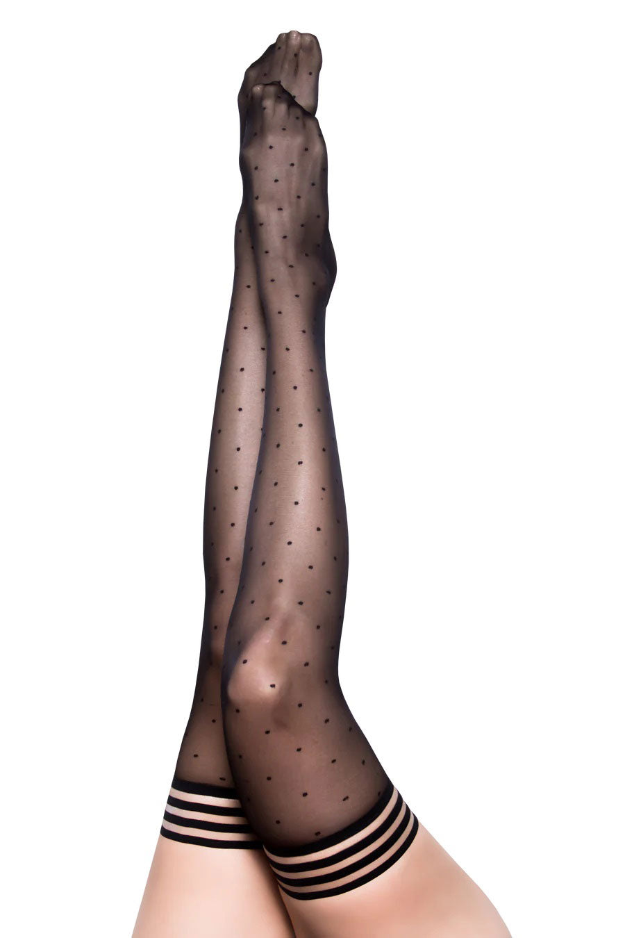 "Ally - Polka Dot Thigh High - Size a - Black KX-1304A-BLK-A"