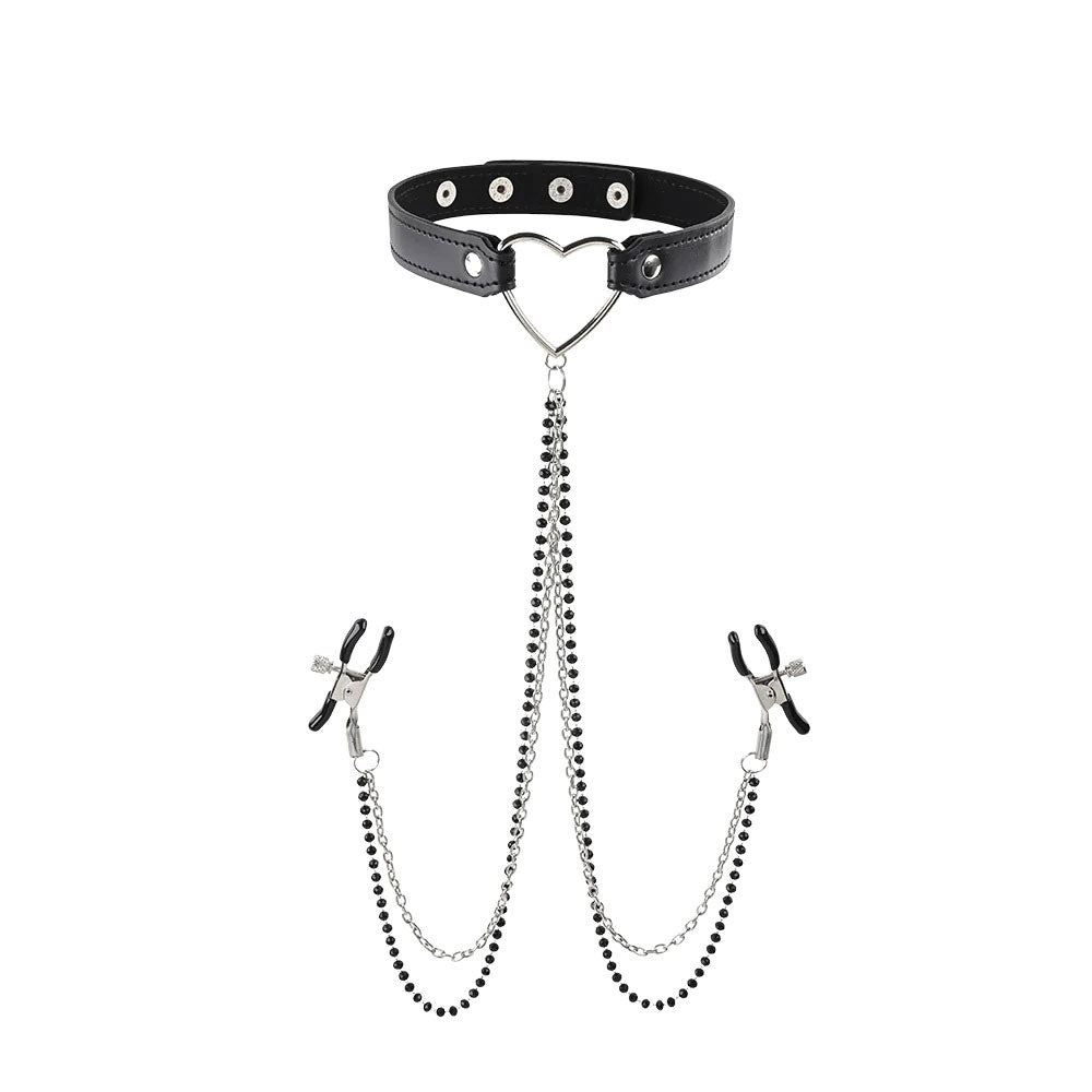 "Amor Collar With Nipple Clamps - Black SS09834"