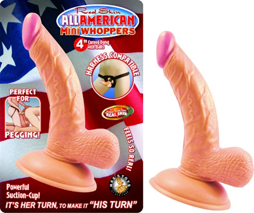 "All American Mini Whoppers 4-Inch Curved Dong With Balls - Flesh NW2390-1"