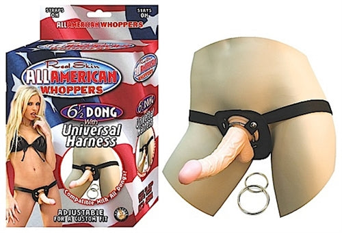 "All American Whoppers 6.5-Inch- Dong With Universal Harness- Flesh NW2323-1"