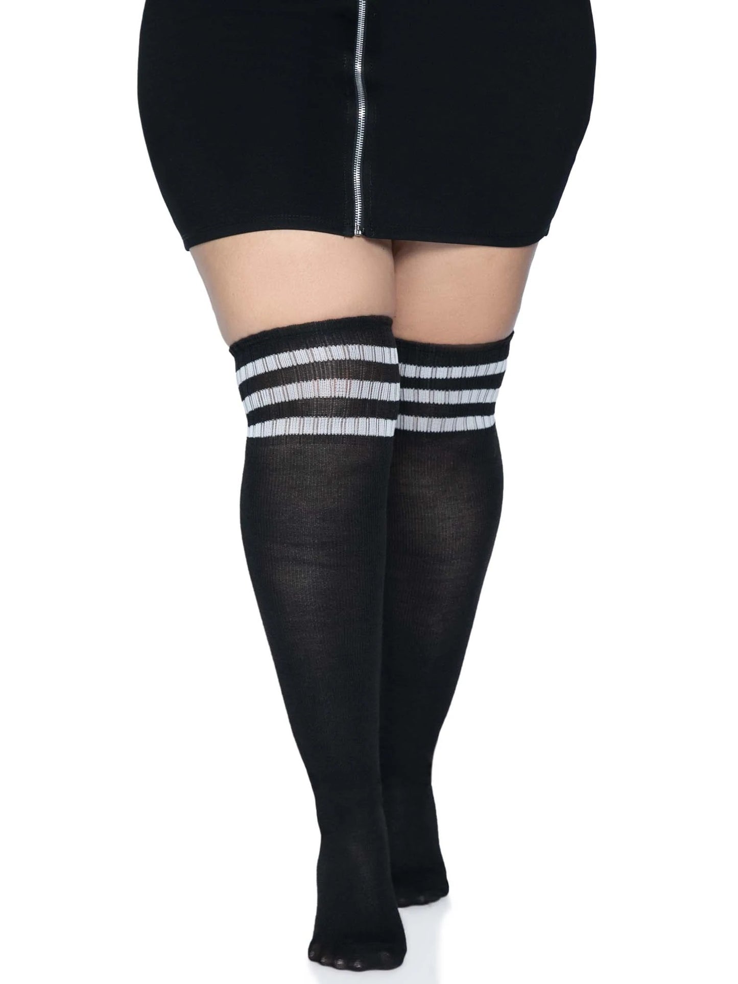 "Over the Knee Athletic Socks -1x/2x - Black/white LA-5627XBLKWHT"
