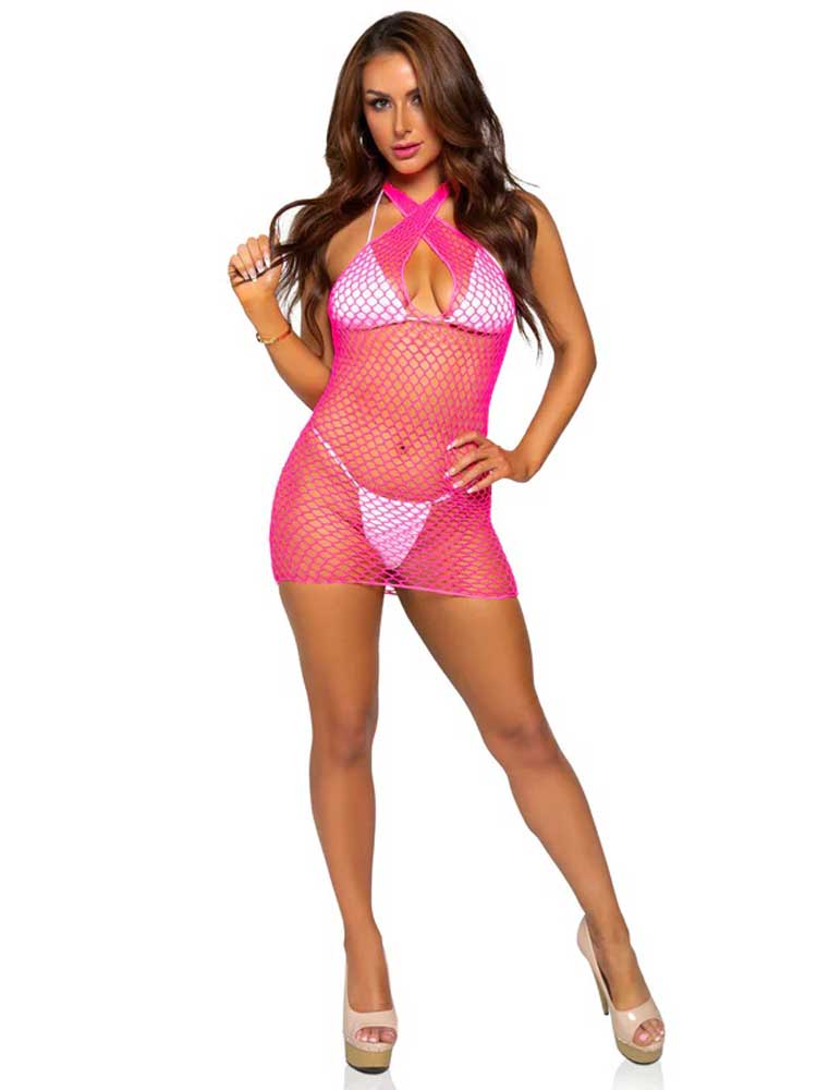 "Summer Dreamz Net Mini Dress - One Size - Pink LA-86130PNKOS"