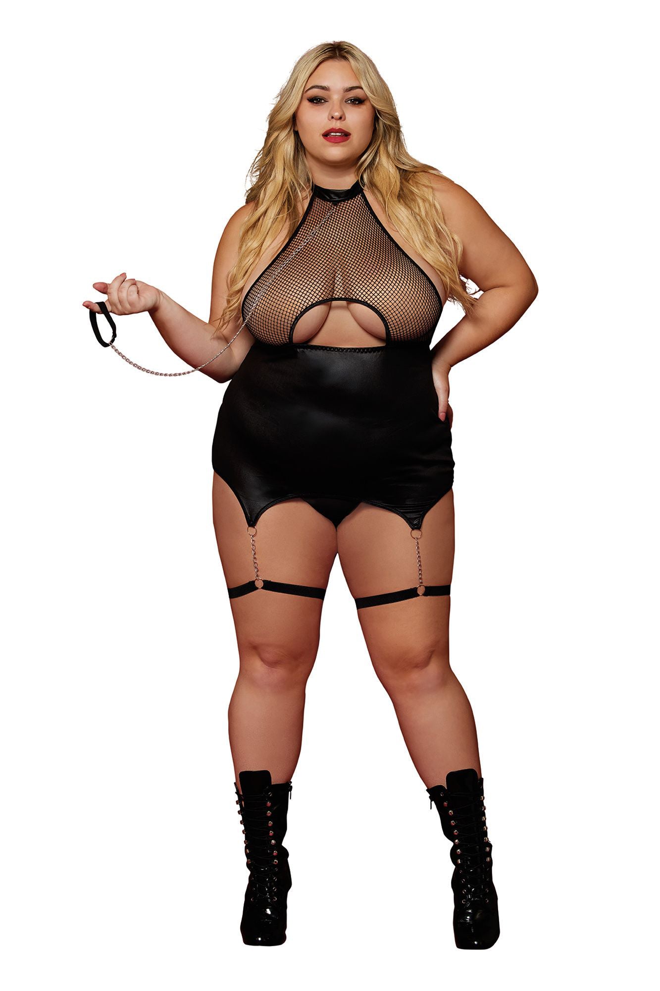 "Garter Slip and Leash - Queen Size - Black DG-13295XBLKQ"
