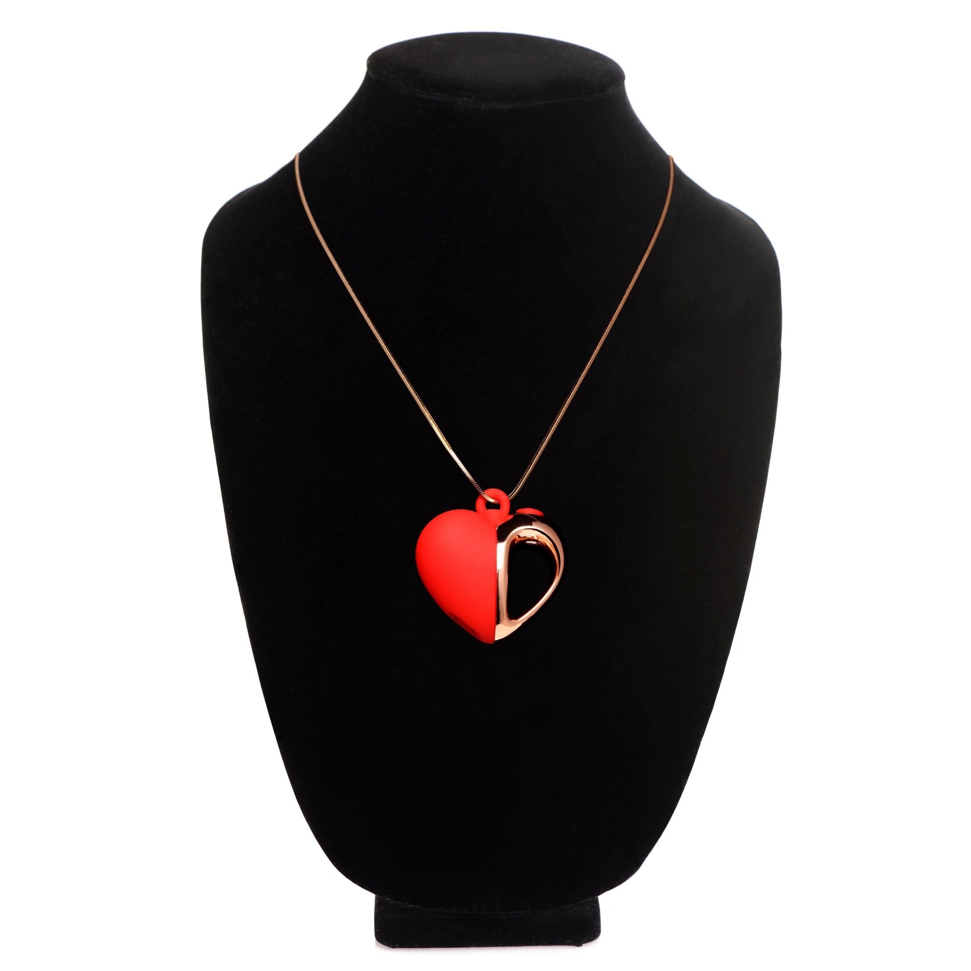 "10x Vibrating Silicone Heart Necklace - Rose Gold/ Red CH-AH102"