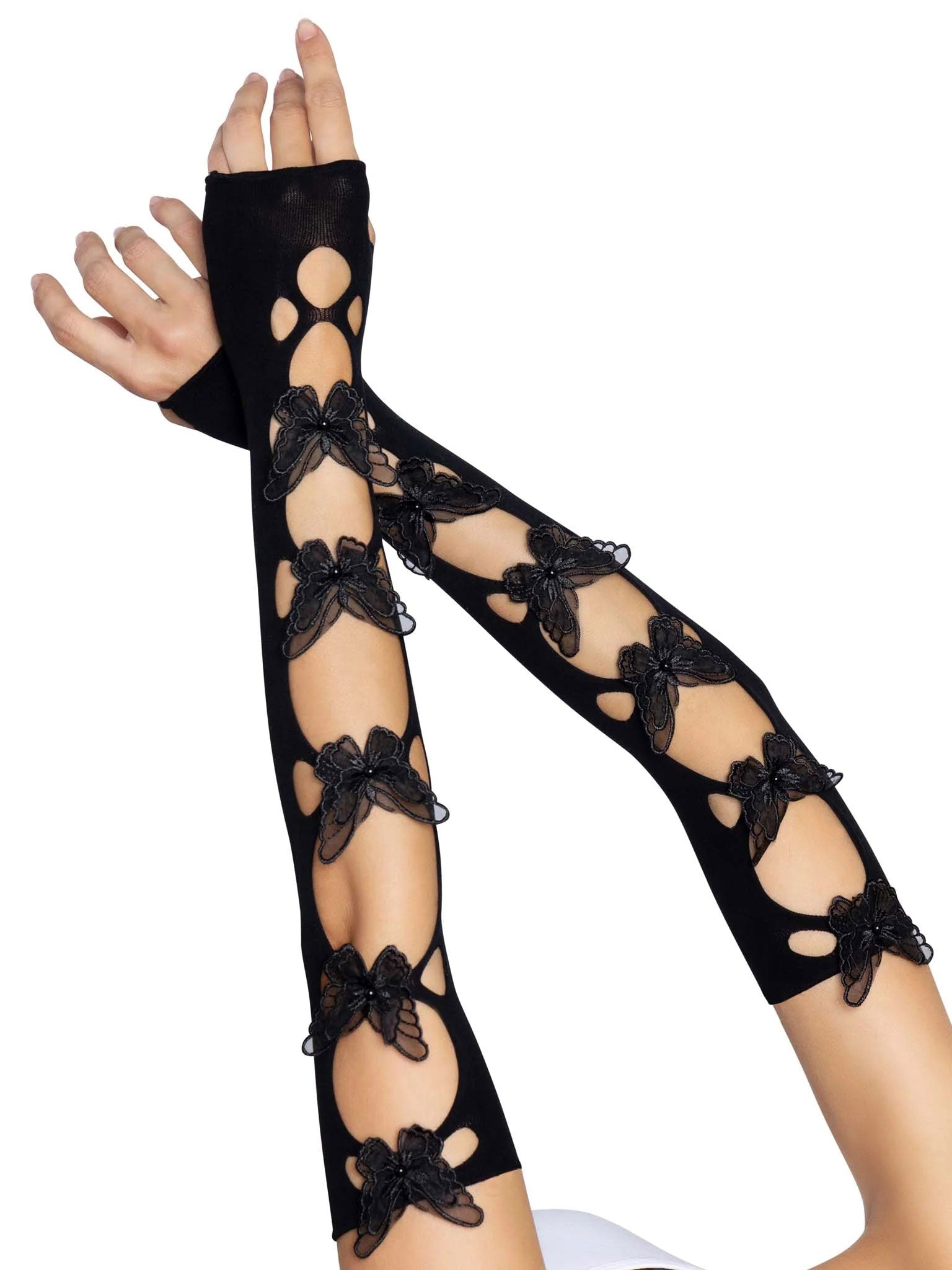 "Butterfly Cut Out Arm Warmers - One Size - Black LA-2674BLK"