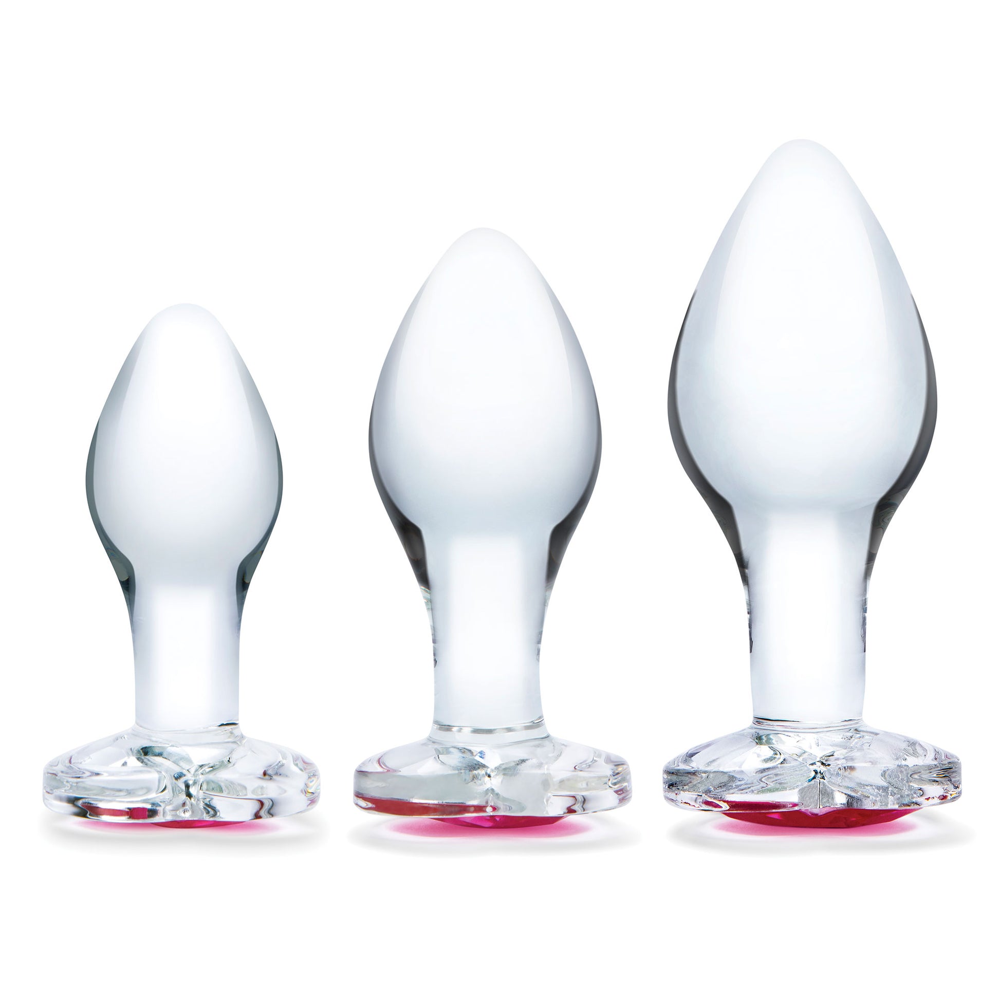 "3 Pc Heart Jewel Glass Anal Training Kit - Clear/pink GLAS-SET-08"